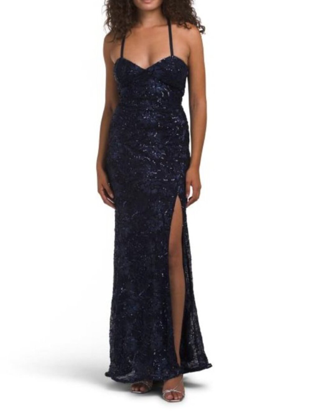 VIOLET WEEKEND Sequin Mesh Embroidered Gown